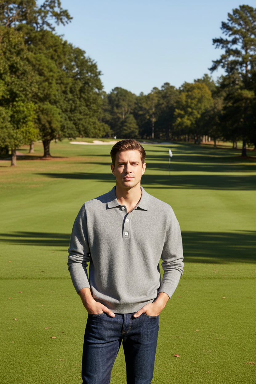 Lange Mouw Knoop Polo Shirt