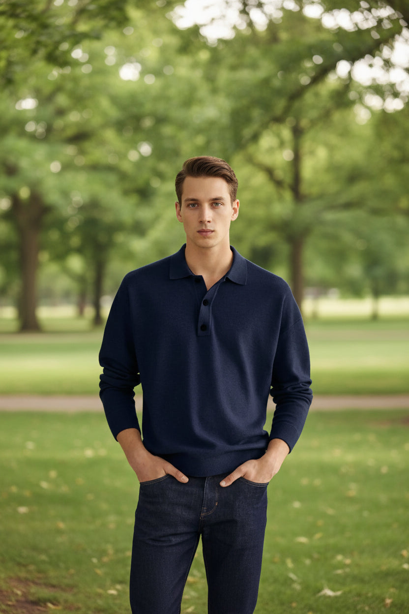 Lange Mouw Knoop Polo Shirt