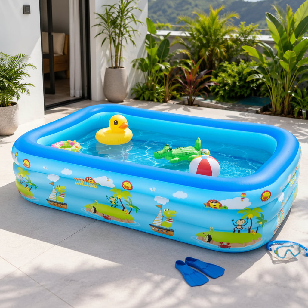Maak van elke dag een zwemdag 🏊‍♀️

De zomer is te kort om binnen te zitten. Met dit Family Interactive Ocean Zwembad haal je het strand gewoon naar je eigen tuin.