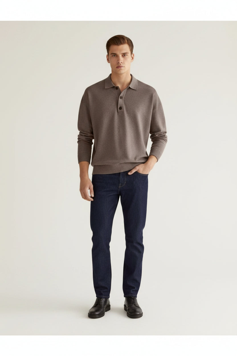 Lange Mouw Knoop Polo Shirt