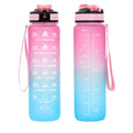 32 oz Motiverende Waterfles met Tijdmarkeringen en Rietje – Lekvrij, BPA-vrij, Sportfles met Handgreep voor Fitness, Gym & Buiten (Roze)