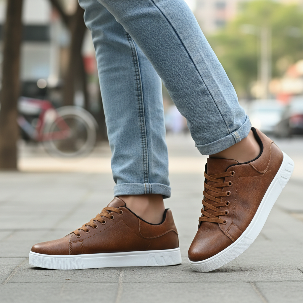 Lorenzo Casual bruin Witte Sneakers  (1 Paar) zwart witte sneakers  (1 paar)